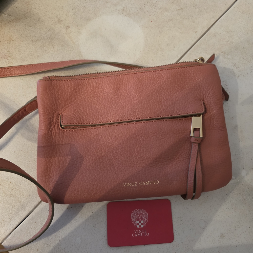 Vince Camuto Coral-Pink Pebbled Leather Crossbody